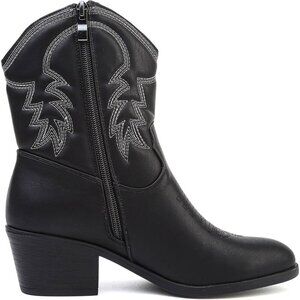 Todaysunny Women Black Western Femme Cowboy Calf Ankle Booties With Side Zip